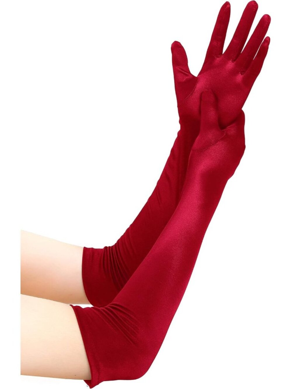 Women's Red 1920s Elbow Length Party High Shine Long Opera Satin Gloves